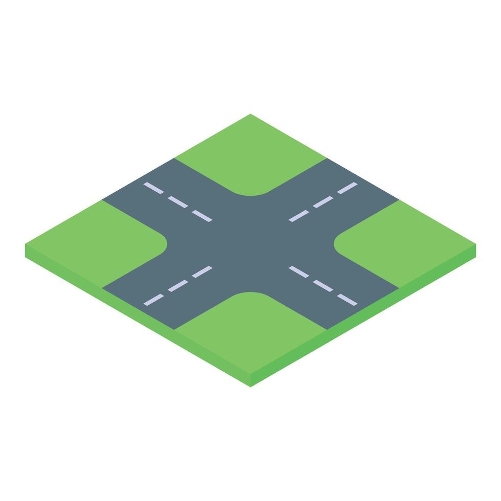 Crossroads road junction presenting intersection with green grass on square land vector