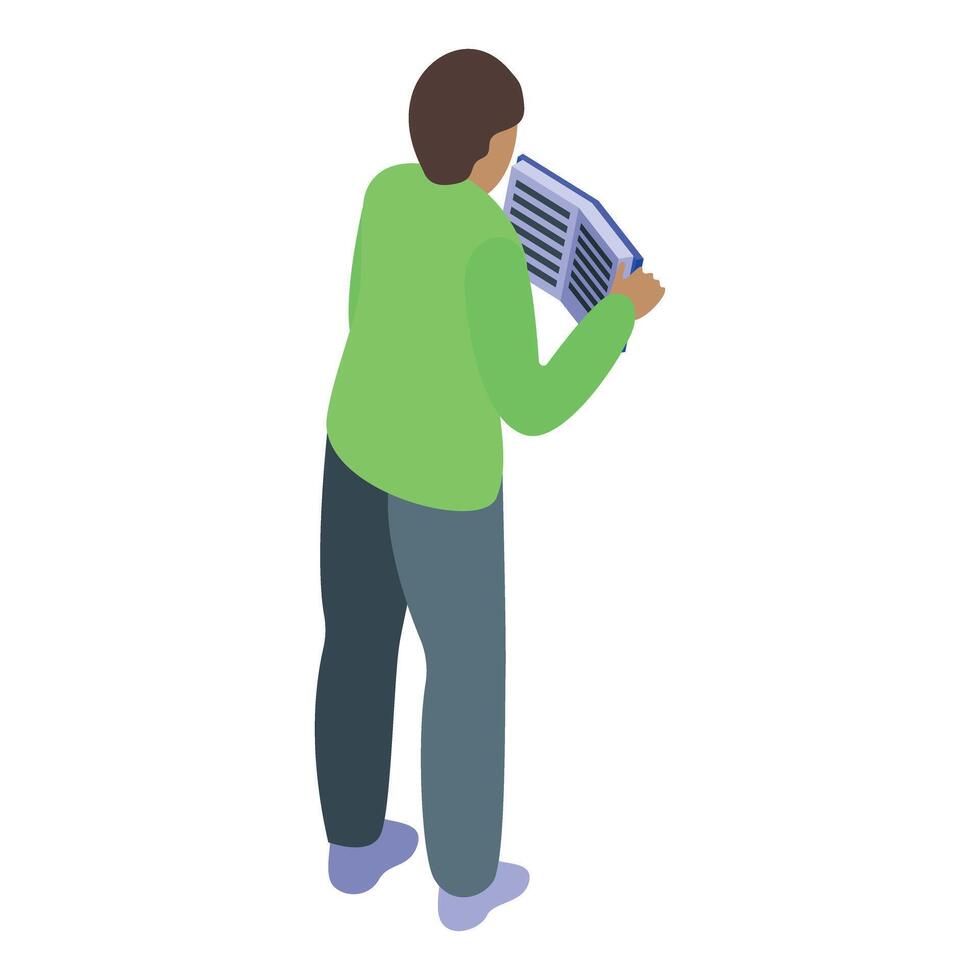 Young man standing reading textbook learning vector