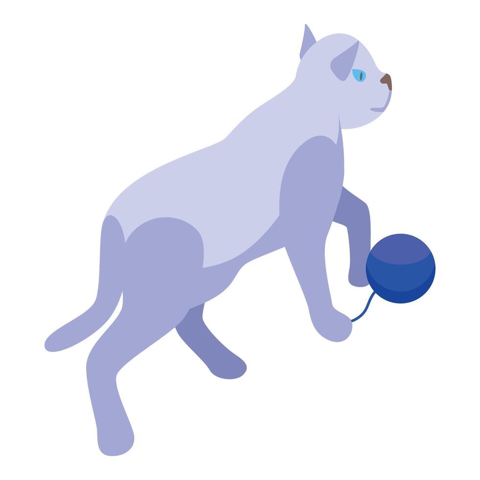 Playful blue cat walking with toy ball isometric icon vector