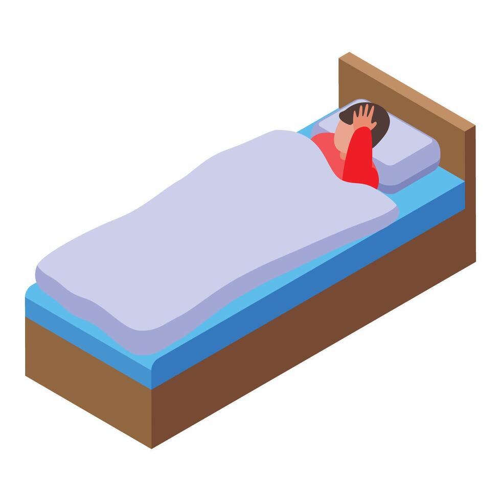 Young man having headache, feeling tired and sick lying in bed at home vector