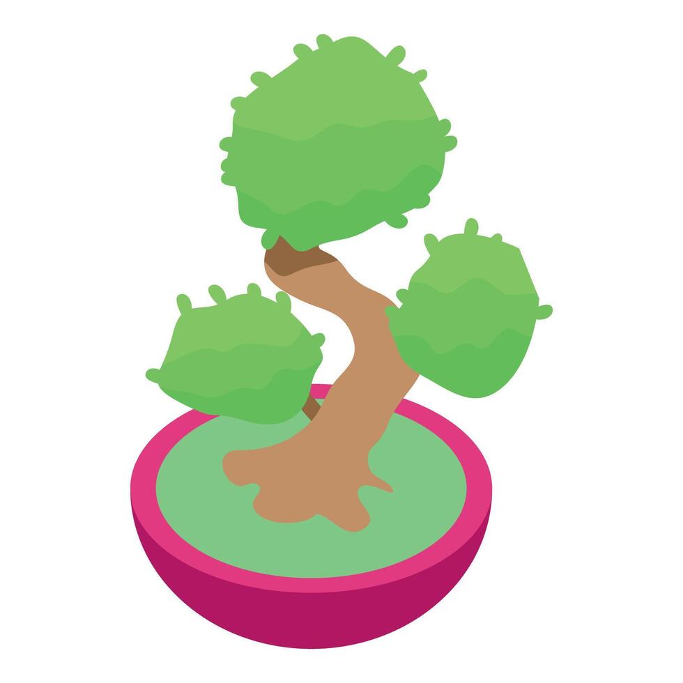 Bonsai tree growing in a round pot isometric view vector