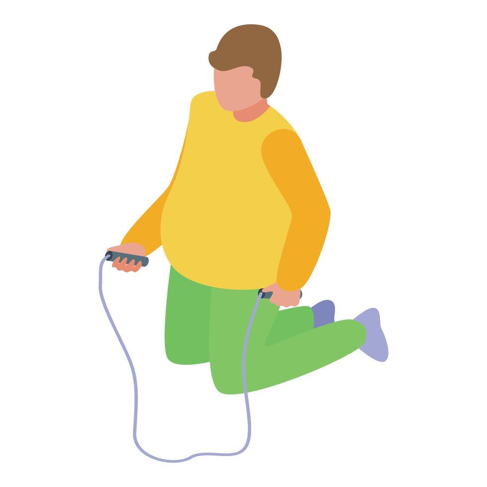 Overweight boy starting to exercise by doing jump rope vector