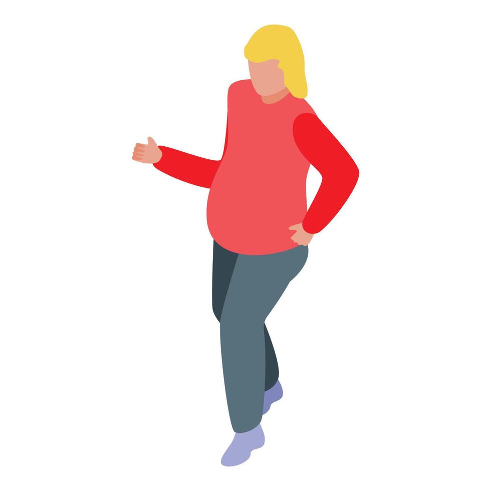 Woman walking forward gesturing with hand isometric icon vector