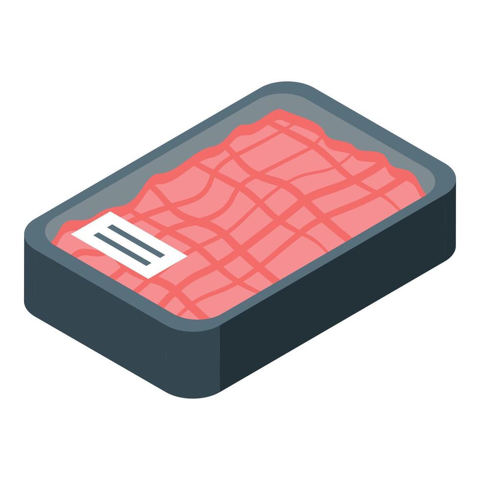 Fresh raw beef meat in tray being packed in food factory vector