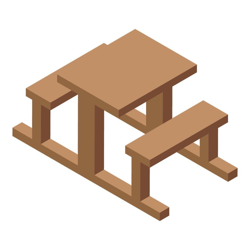Wooden picnic table standing on four legs isometric projection vector