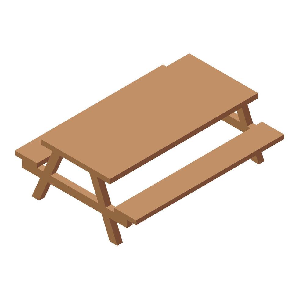 Wooden picnic table with benches isometric illustration vector