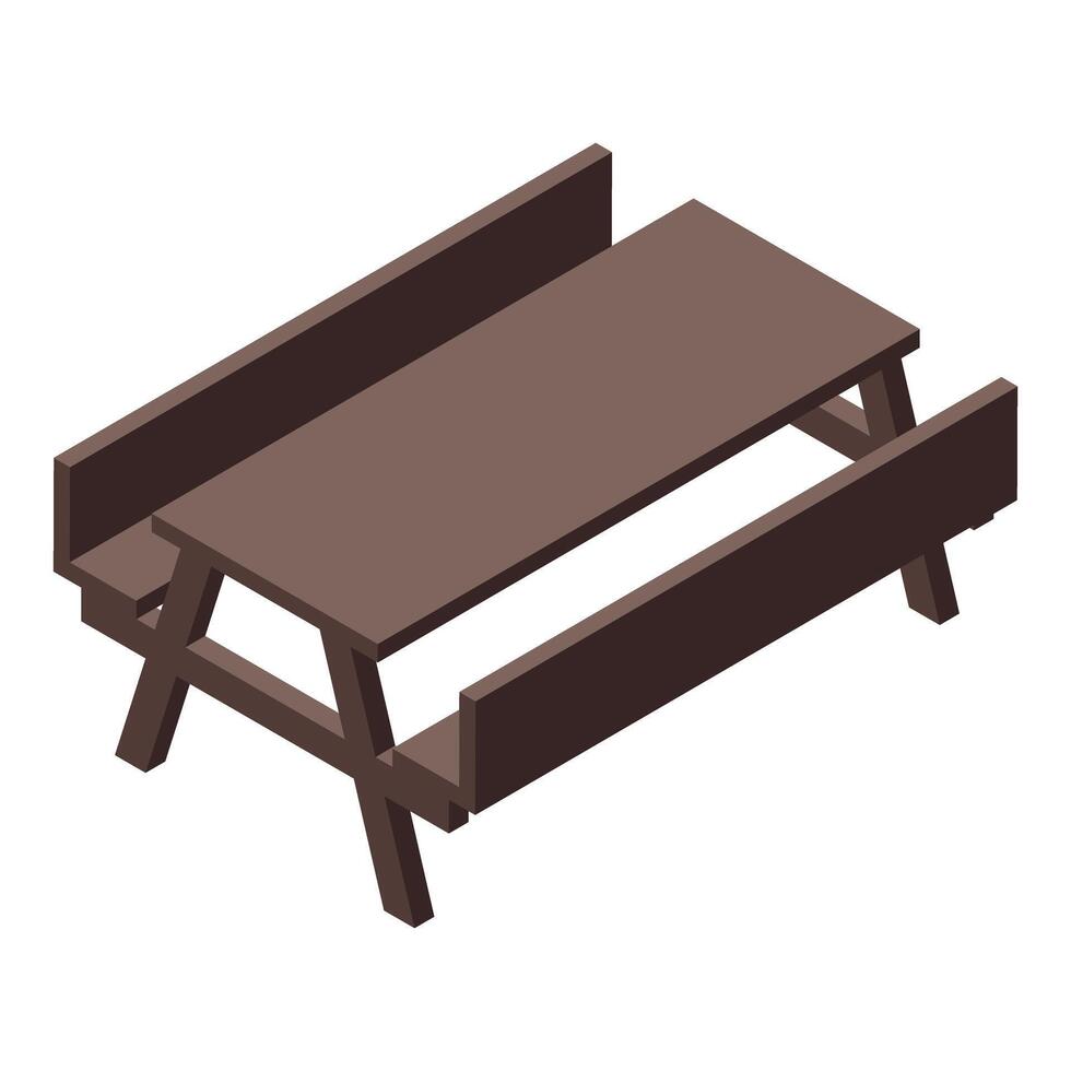 Wooden picnic table with benches isometric illustration vector