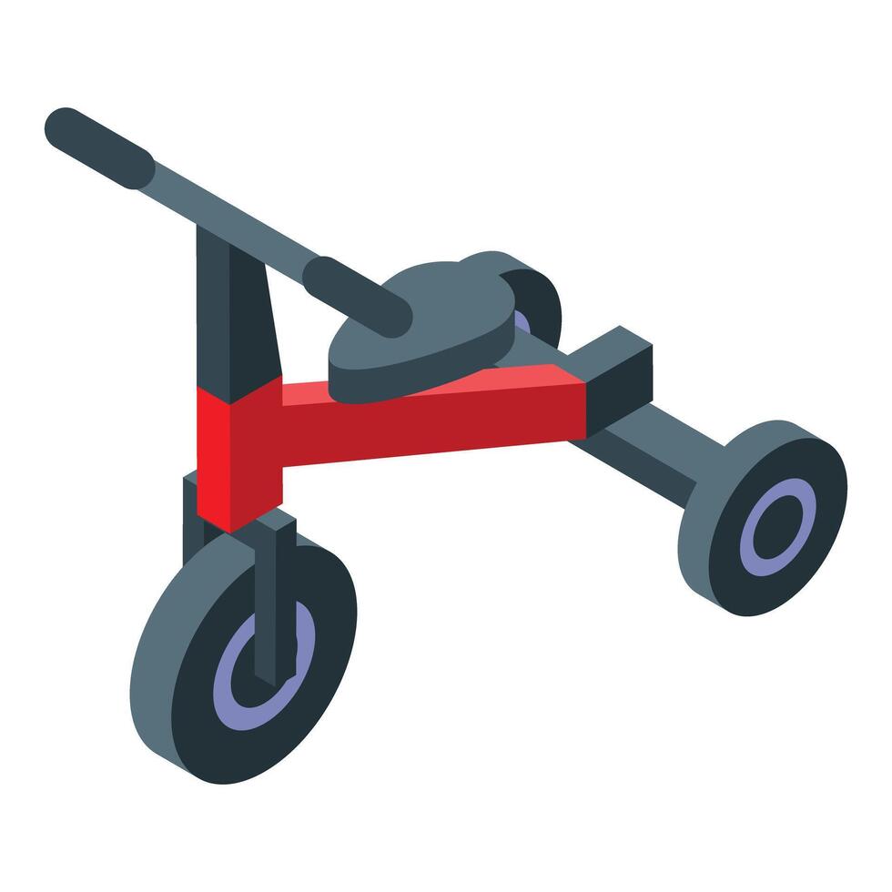 Red pedal car driving with three wheels isometric view vector