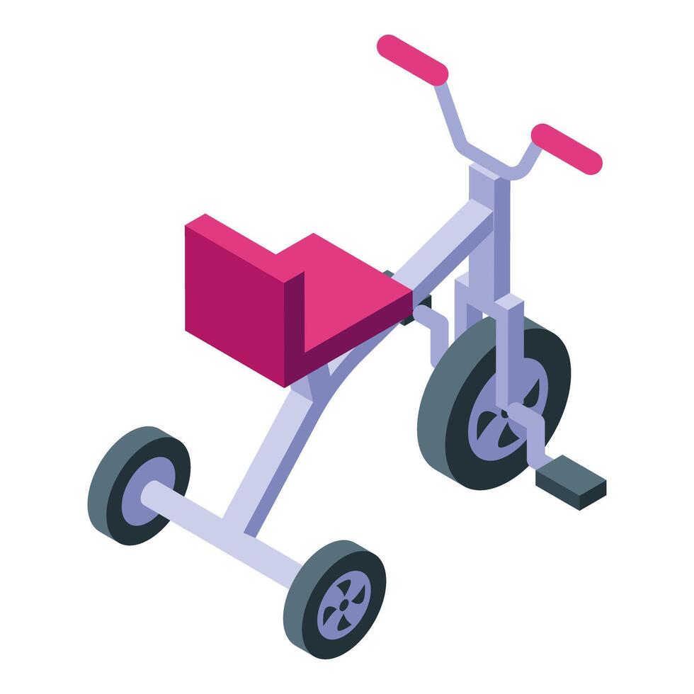 Modern three wheel kid tricycle with red seat isometric icon vector