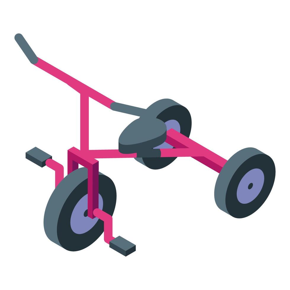 Child playing with three wheel bike isometric view vector