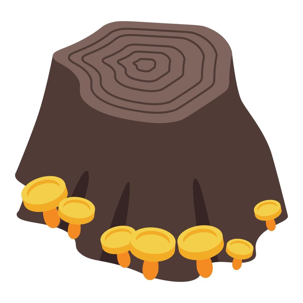 Yellow mushrooms growing on tree stump in the forest vector