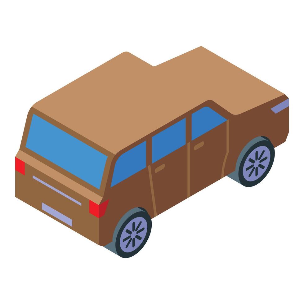 Brown family car parked showing rear view isometric vector