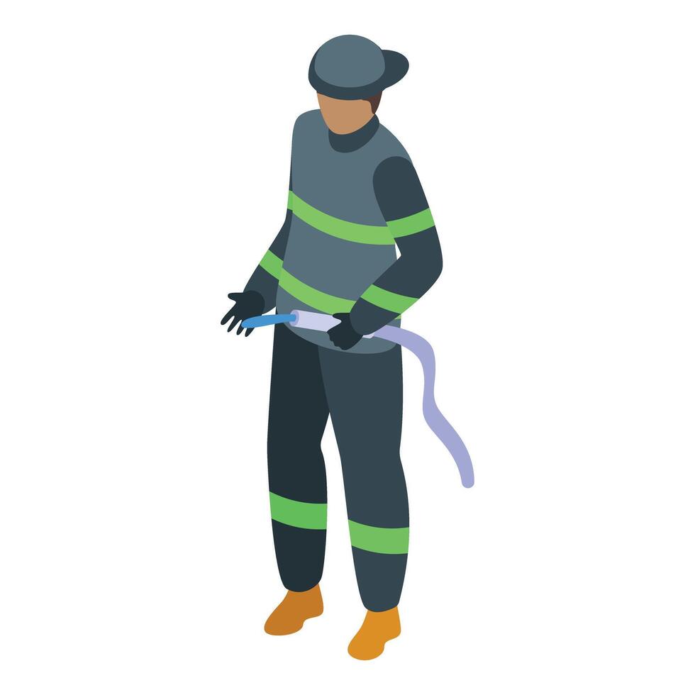 Fireman holding fire hose isometric icon vector illustration
