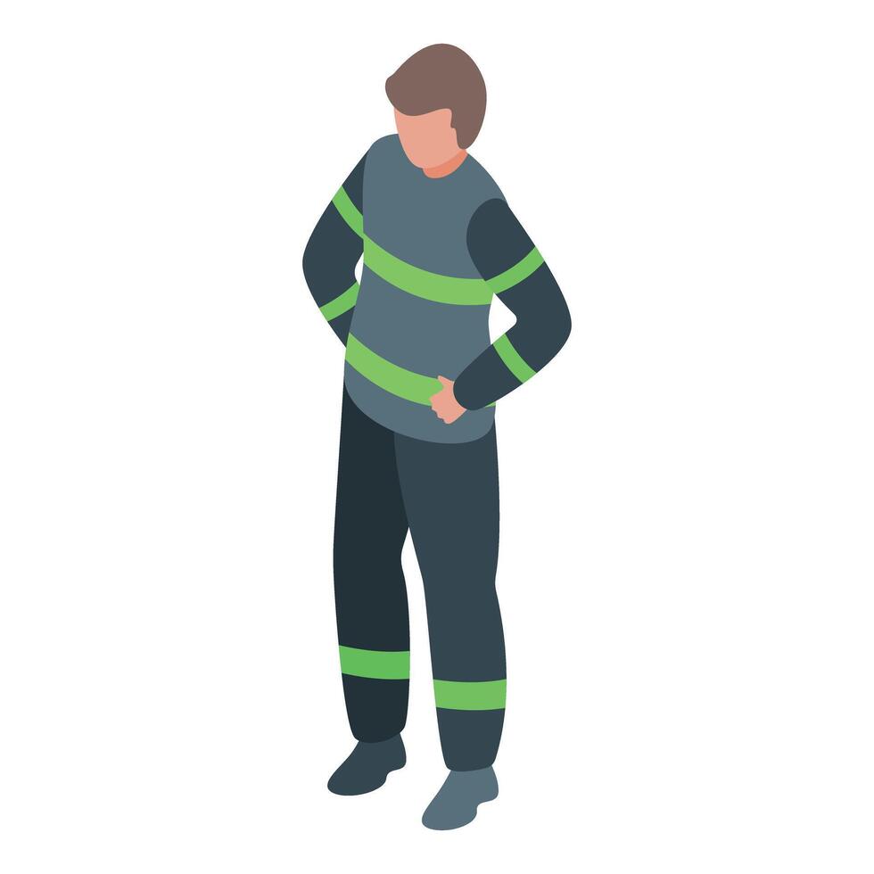 Fireman in uniform standing with arms akimbo isometric icon vector