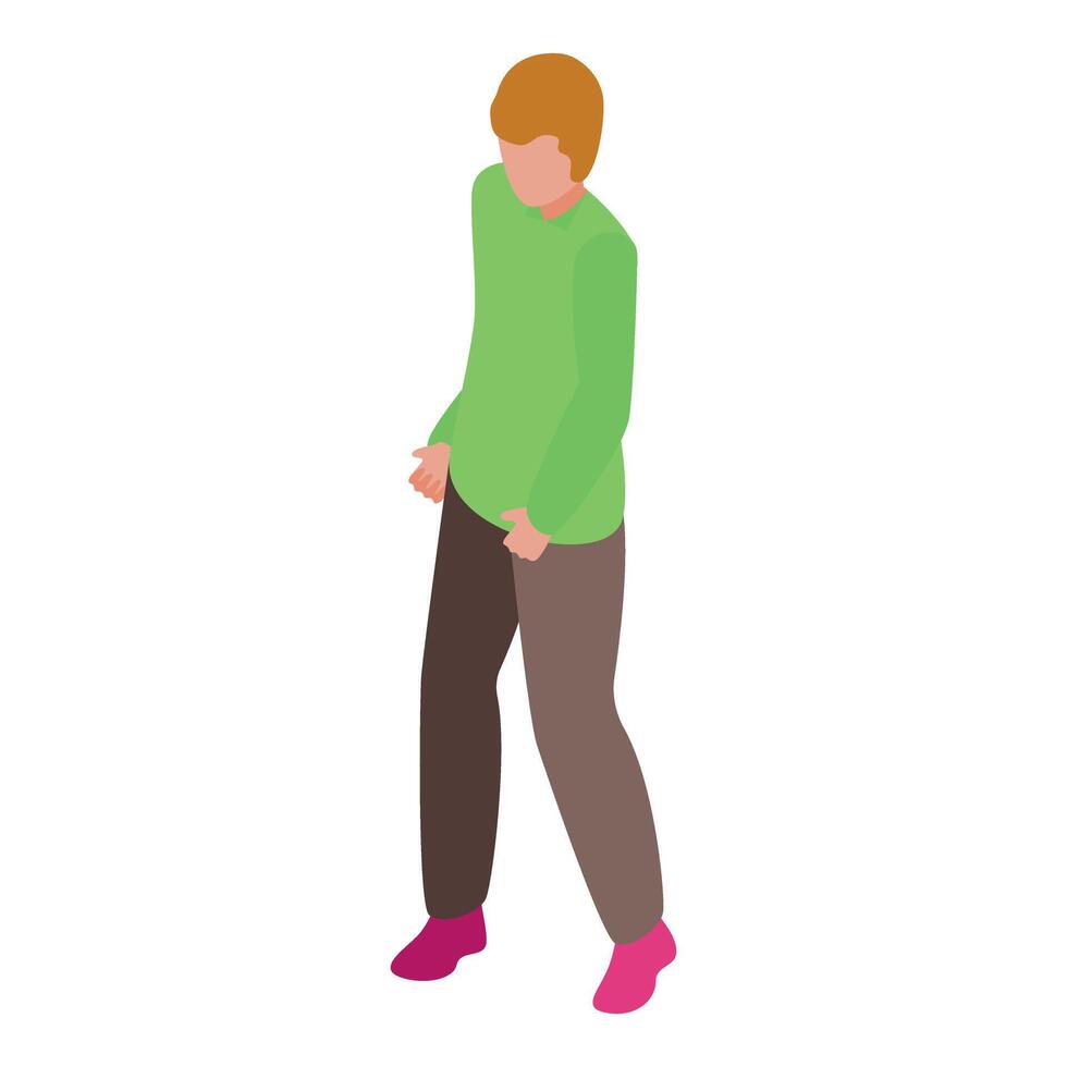 Young man looking down walking isometric icon vector