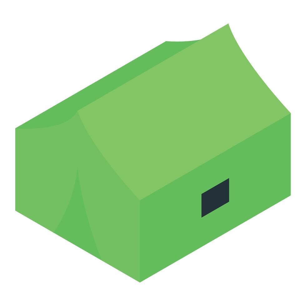 Green camping tent standing on white background vector