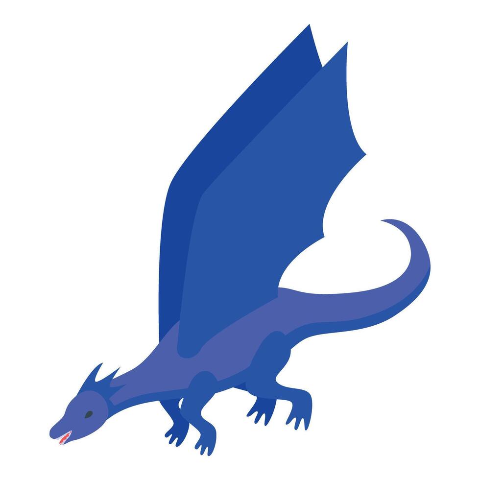 Blue dragon spreading its wings while flying isometrically vector