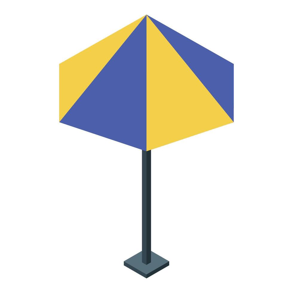 Street food market stand isometric illustration with yellow and blue awning vector