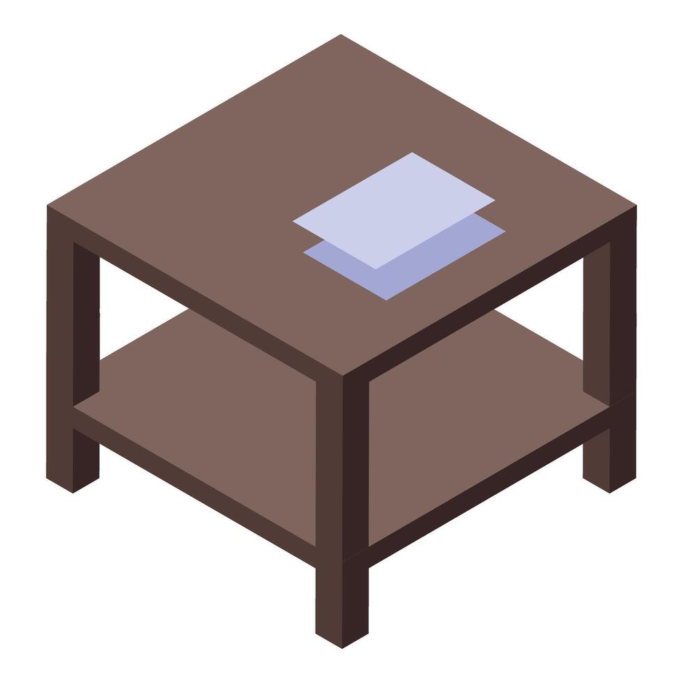 Wooden coffee table holding papers isometric view vector