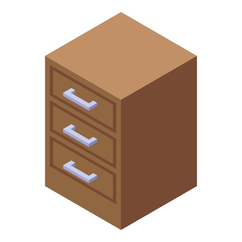 Wooden office cabinet standing with three drawers isometric view vector