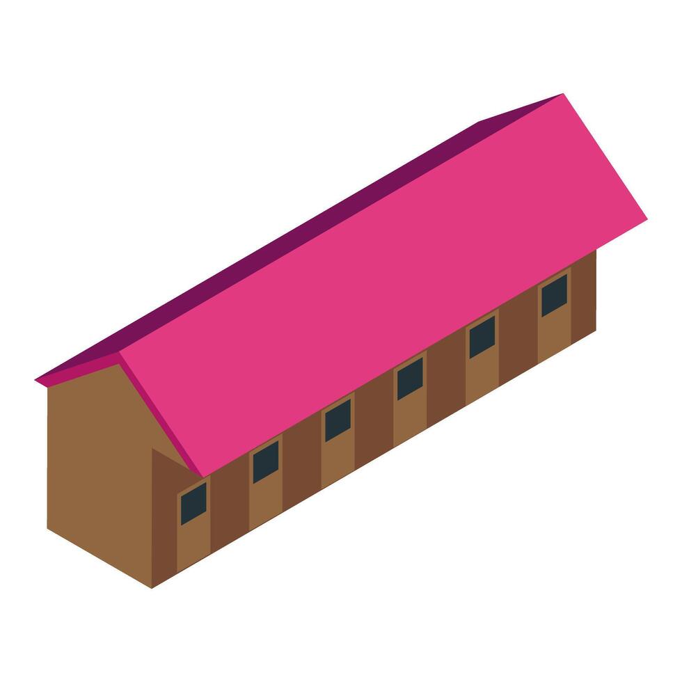 Long stable building with pink roof isometric illustration vector