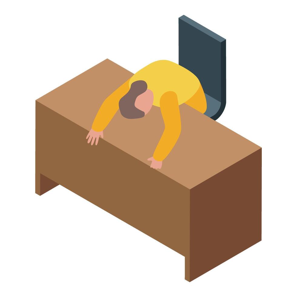 Exhausted office worker sleeping on desk isometric icon vector