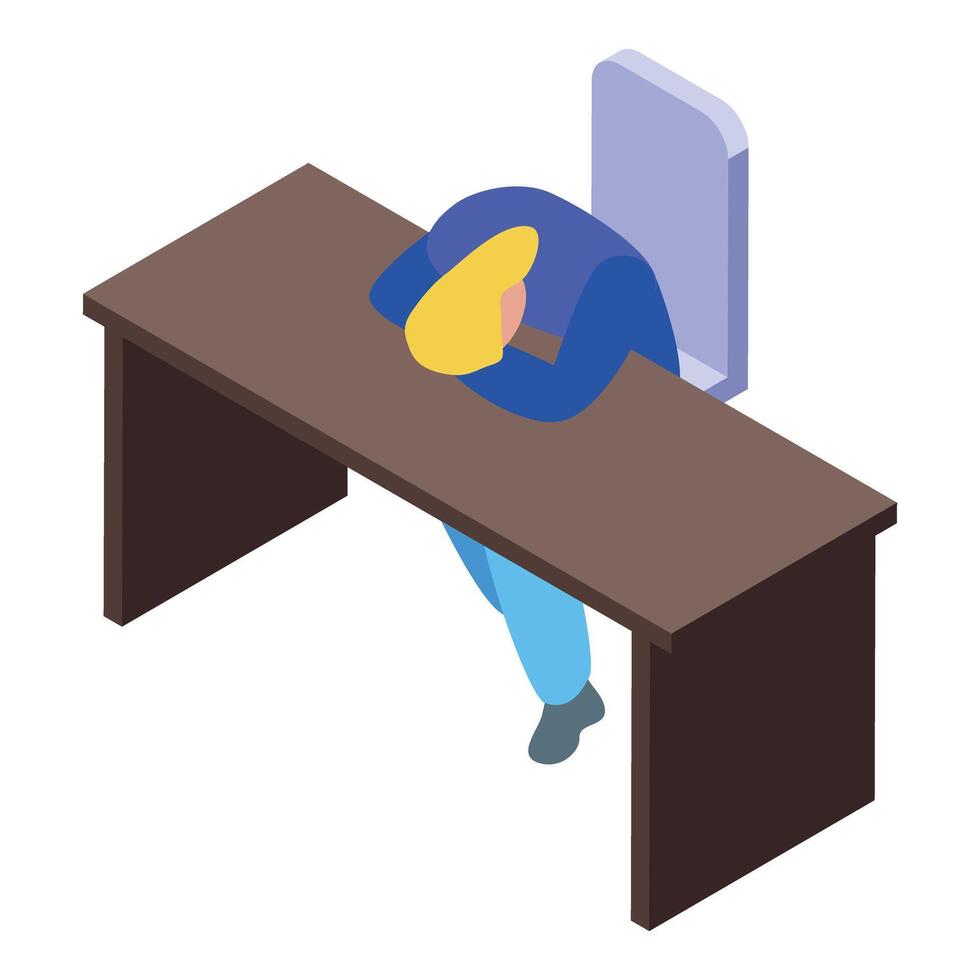 Office worker sleeping at desk isometric icon vector illustration