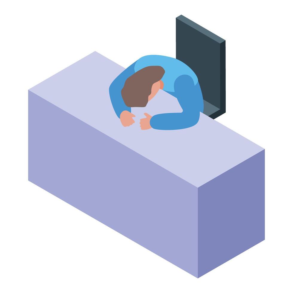 Tired office worker sleeping at desk isometric icon vector