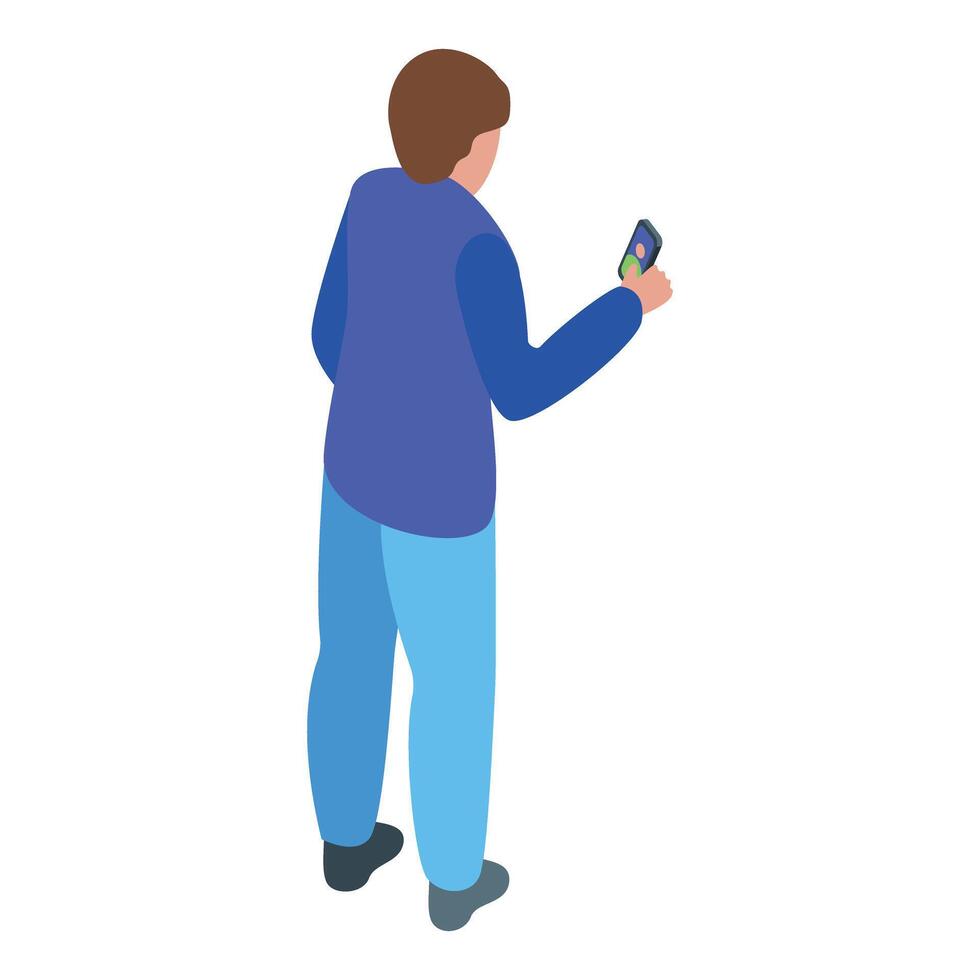 Young man is holding a smartphone and having a video call vector