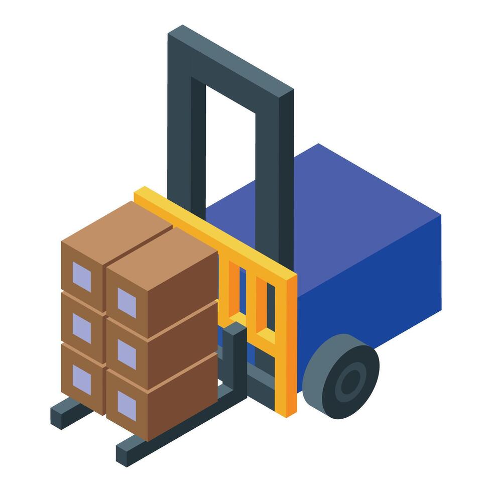 Forklift is lifting stack of cardboard boxes in warehouse vector