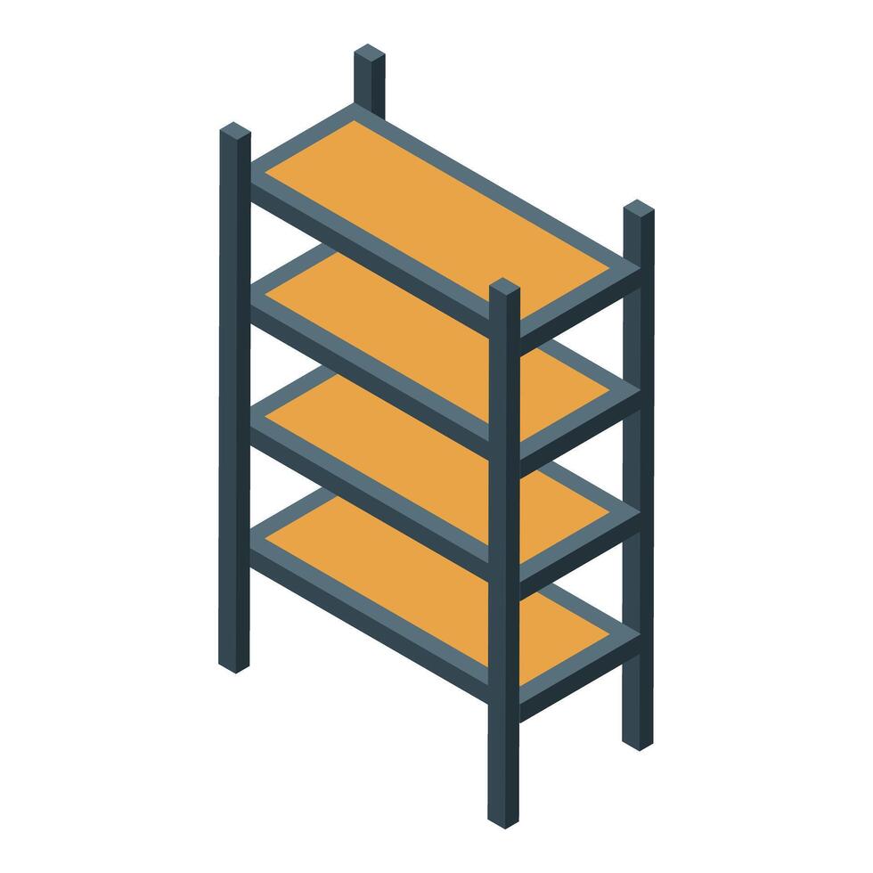 Empty four tier storage shelf standing isometric view vector