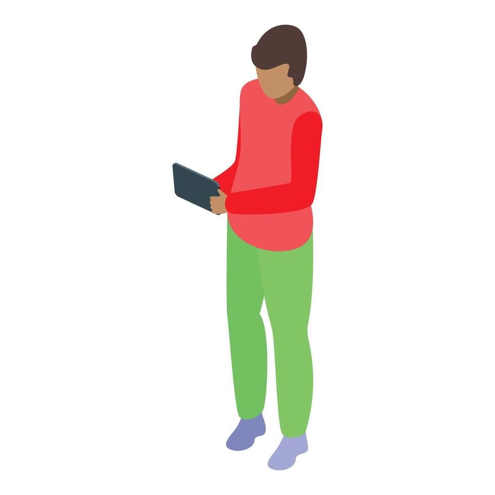 Teenager using tablet for online education, digital technology user isometric icon vector