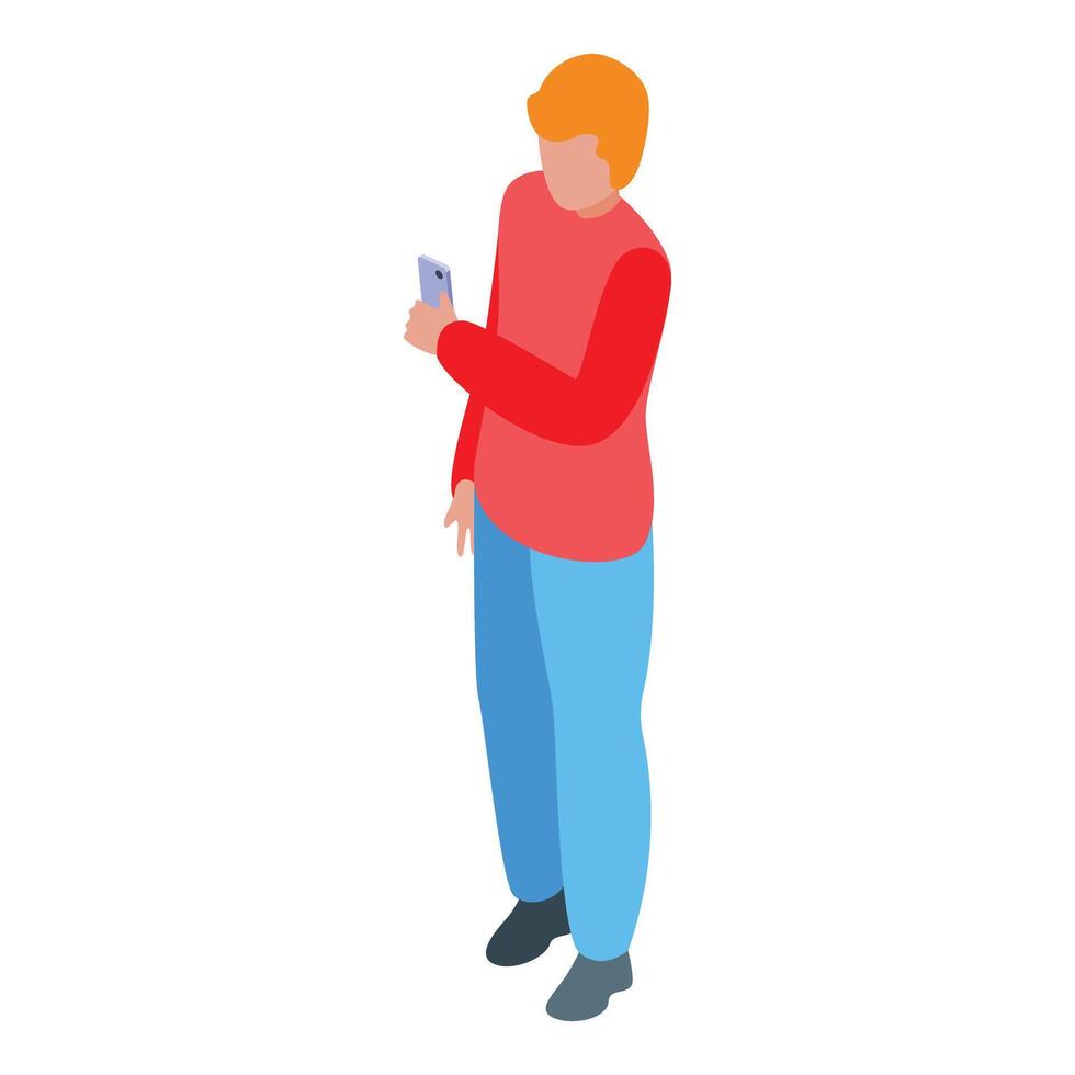 Young man taking photo with smartphone isometric icon vector