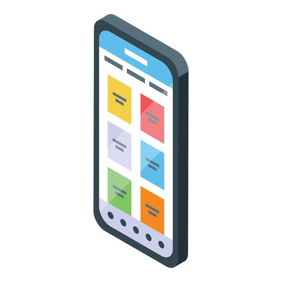 Mobile phone showing app store with collection of apps for downloading vector
