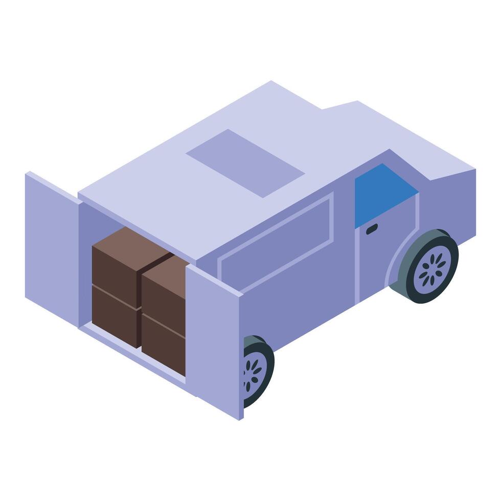 Delivery truck with open doors is transporting parcels vector