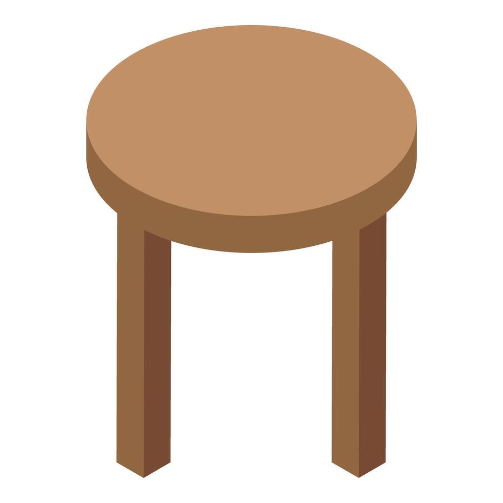 Round wooden stool standing on three legs isometric icon vector