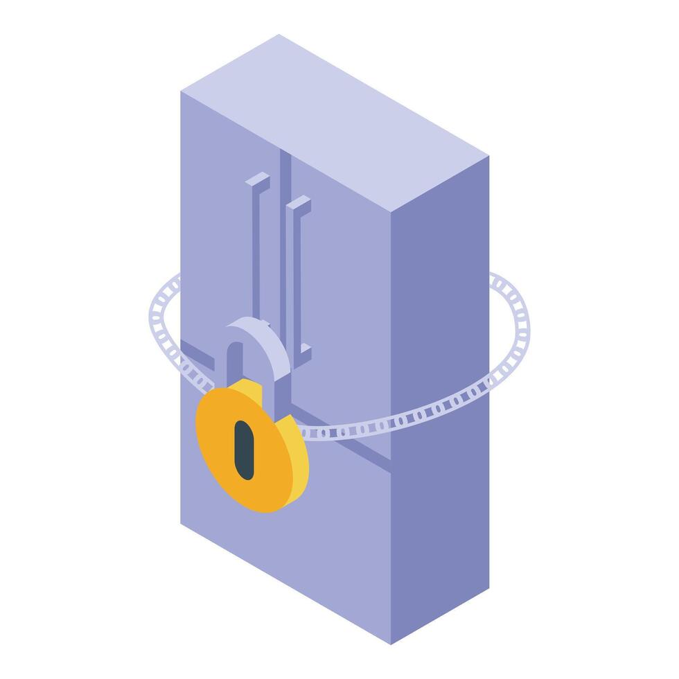 Data protection concept with server and padlock connected with chain vector
