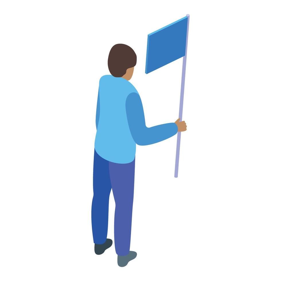 Man is holding blank flagpole on demonstration vector
