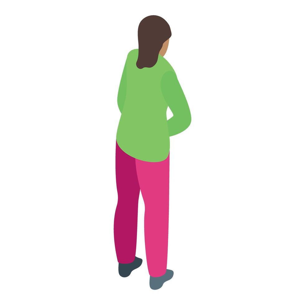 Young woman standing looking forward thinking isometric icon vector