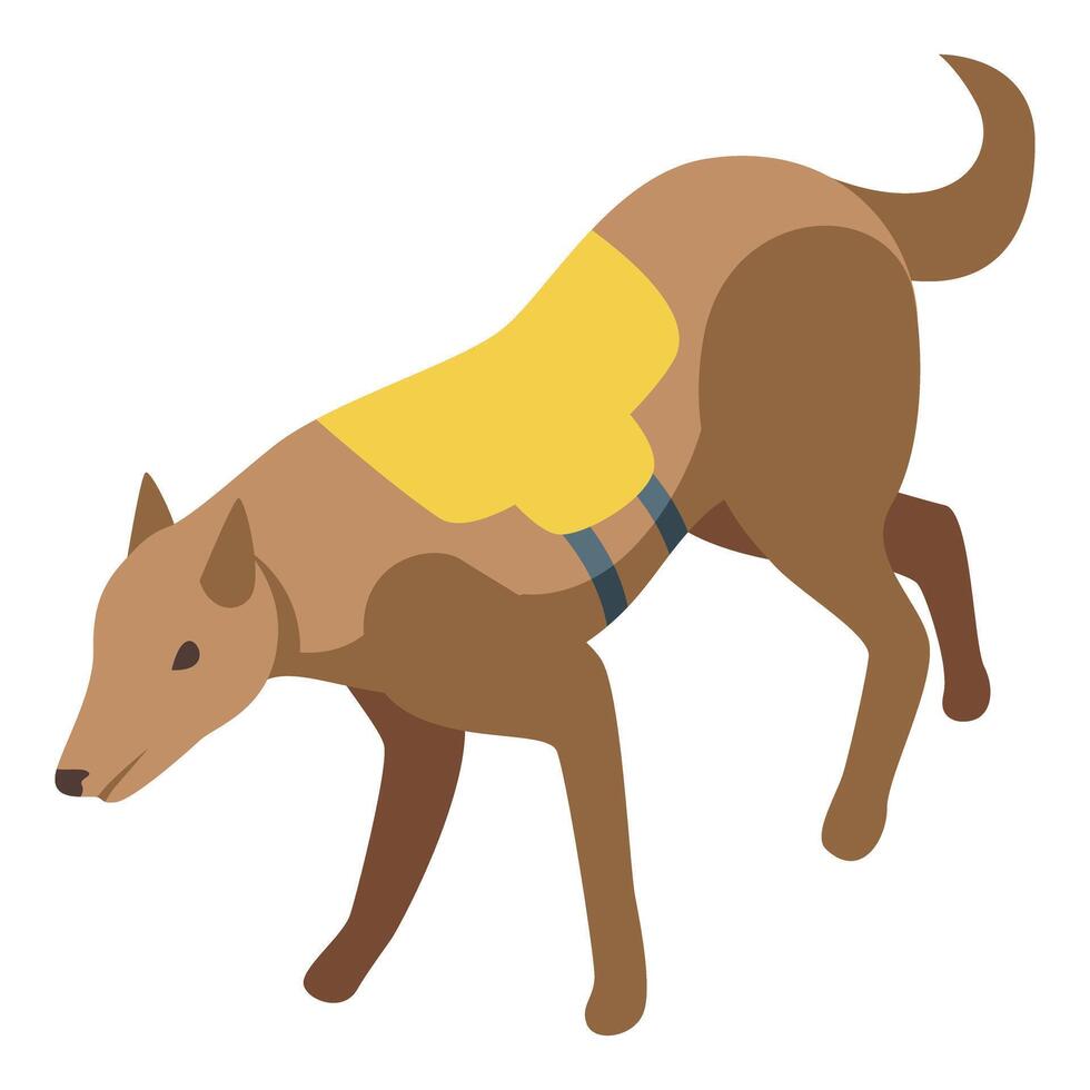 Trained search and rescue dog wearing yellow vest isometric view vector