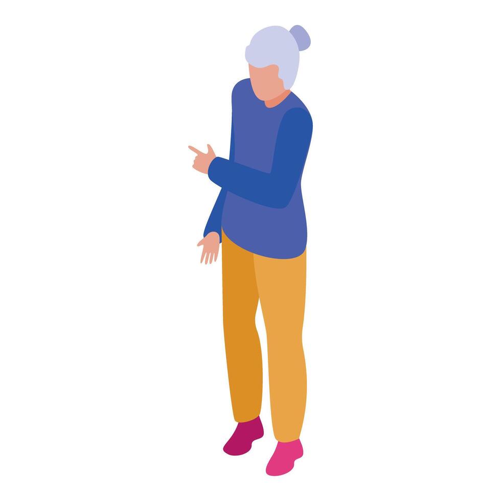 Elderly woman pointing with finger isometric icon vector