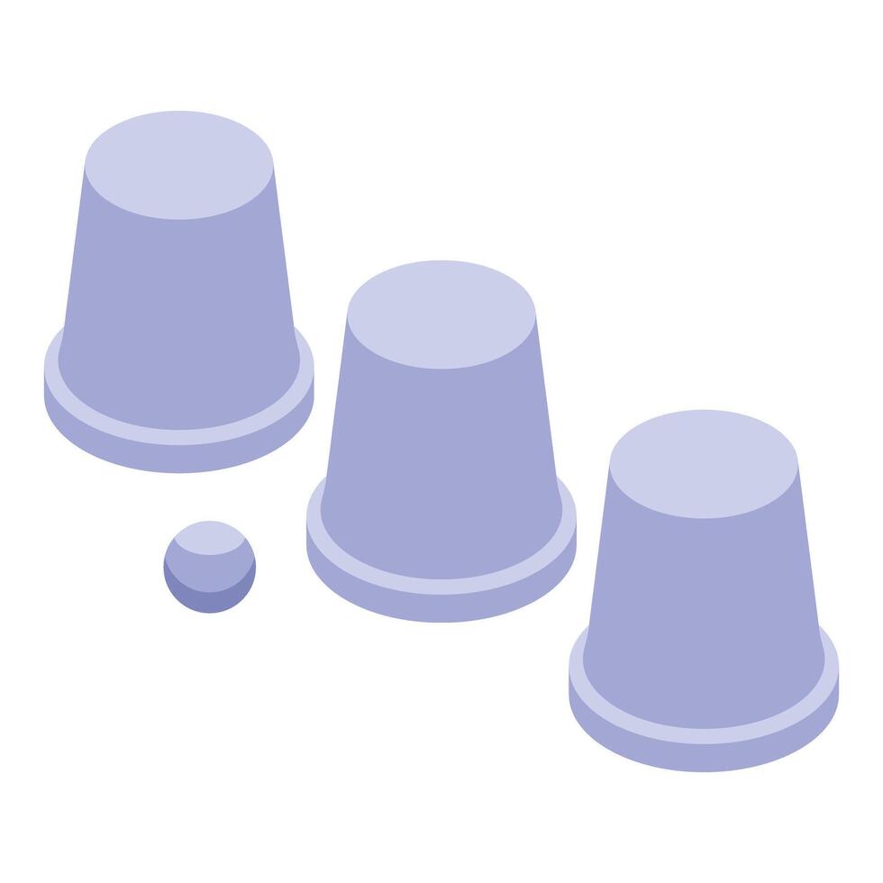 Shell game with ball hiding under one of them isometric view vector