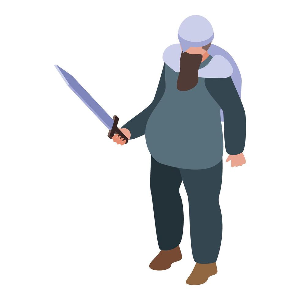 Medieval warrior holding sword protecting with shield vector
