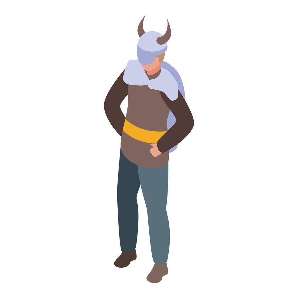 Scandinavian actor wearing viking costume is posing with hand on hip vector