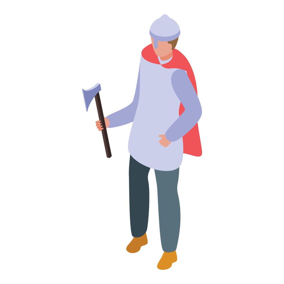 Medieval warrior holding axe standing in isometric view vector