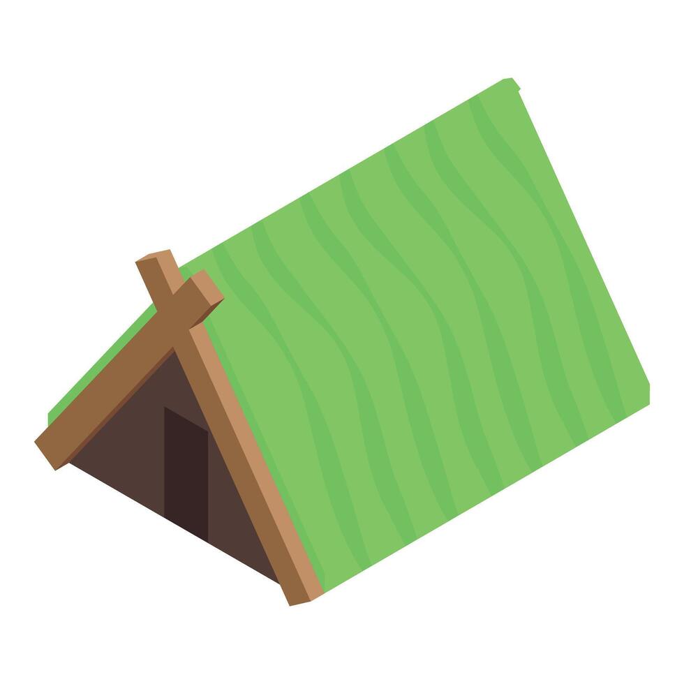 Green roofed wooden hut isometric illustration vector