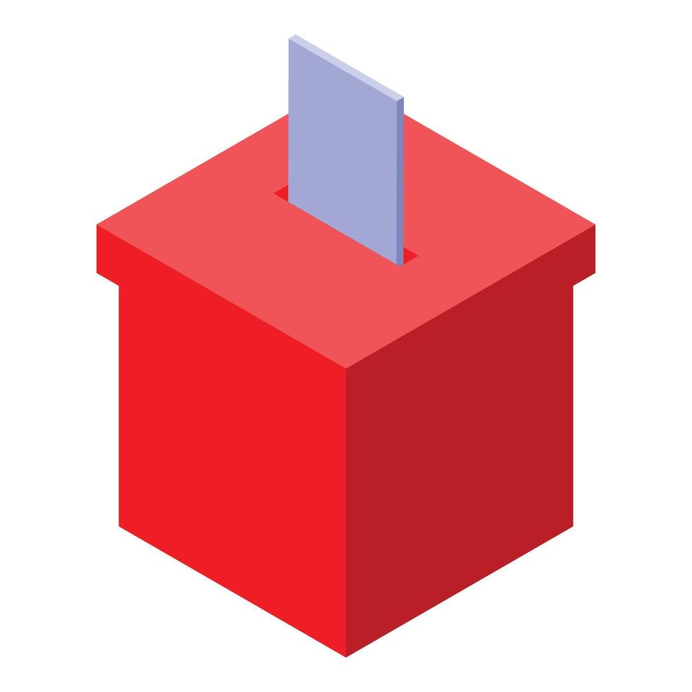 Red election box receiving ballot paper isometric view vector