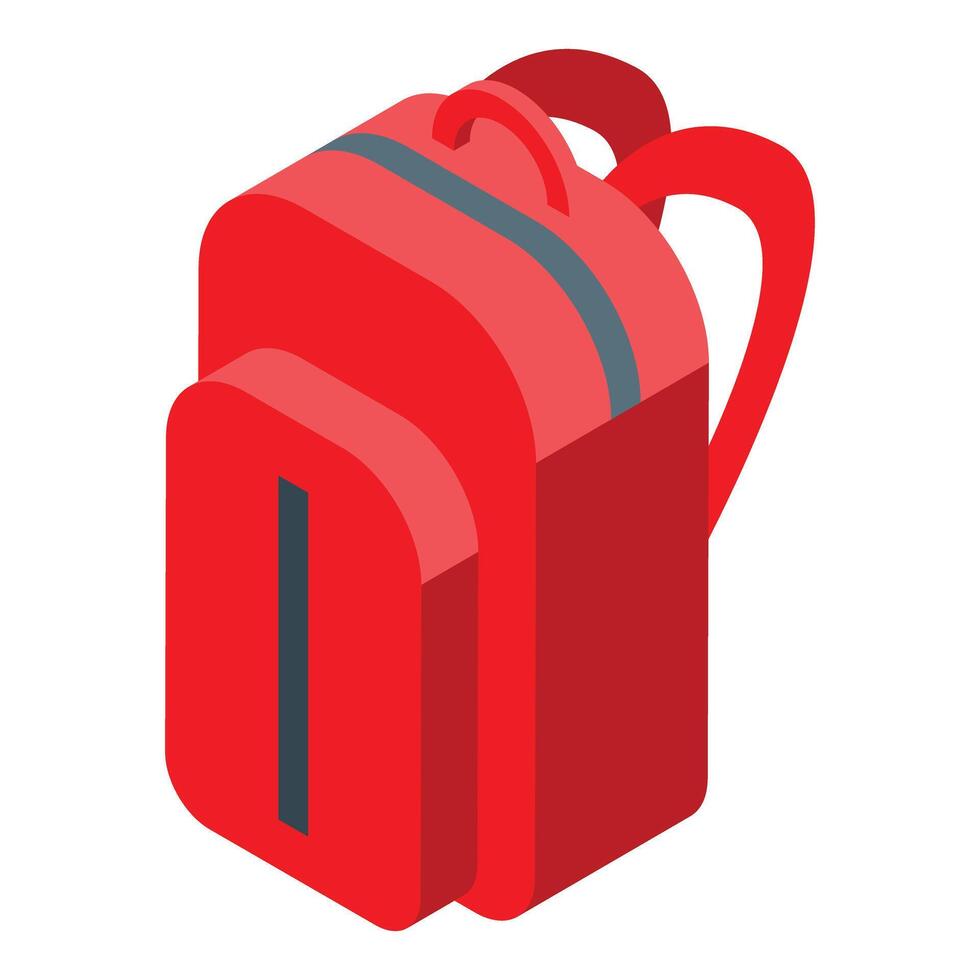 Red backpack standing up isometric illustration vector