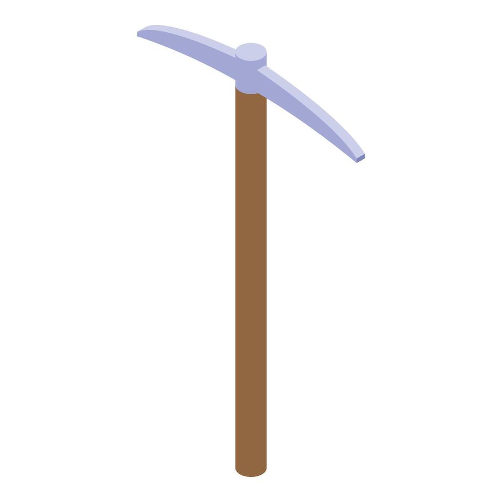 Isometric pickaxe standing on white background vector