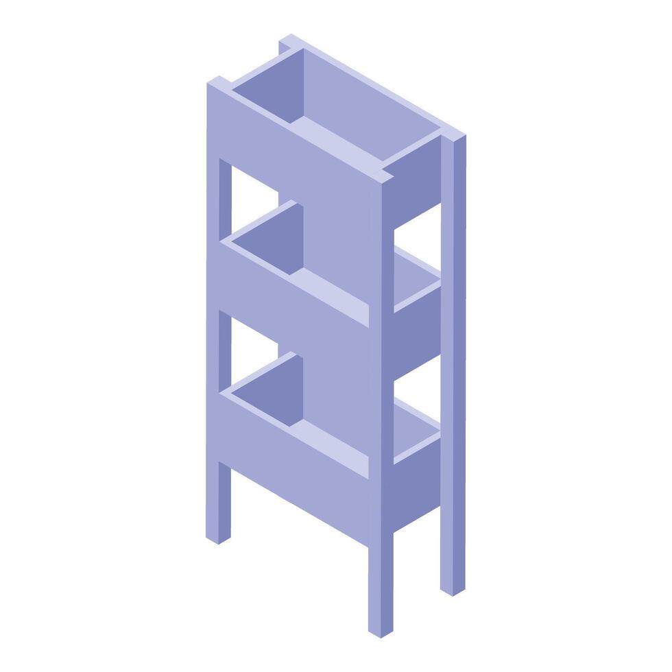 Empty wooden shelving unit standing isometrically vector